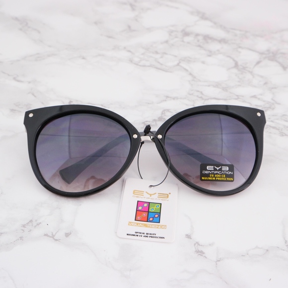 Round Cat Eye Fashion Sunglasses Black Brown - Picture 5 of 6